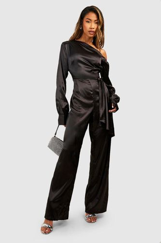 Womens Satin One Shoulder Wide Leg Jumpsuit - - 16 - boohoo - Modalova