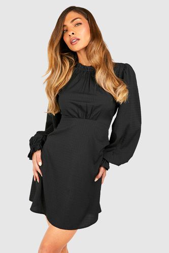 Womens Texured High Neck Blouson Sleeve Skater Dress - - 16 - boohoo - Modalova