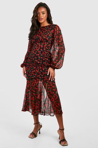 Womens Cherry Print Lined Midaxi Dress - - 10 - boohoo - Modalova