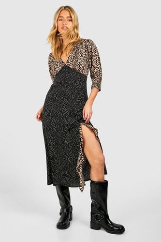 Womens Contrast Animal Puff Sleeve Midi Dress - - 10 - boohoo - Modalova