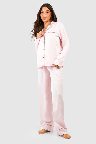 Womens Contrast Pipe Button Front Pyjama Set - - 10 - boohoo - Modalova