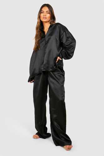 Womens Satin Oversized Detail Sleeve Pyjama Set - - 10 - boohoo - Modalova