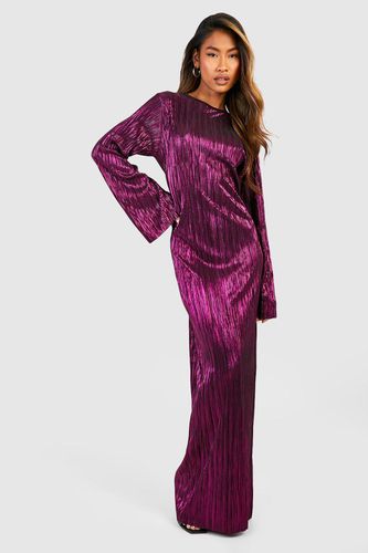 Womens Metallic Plisse Flare Sleeve Maxi Dress - - 10 - boohoo - Modalova