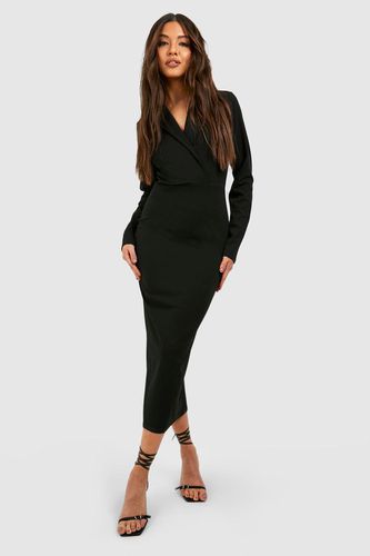 Womens Crepe Long Sleeved Wrap Tailored Midi Dress - - 14 - boohoo - Modalova