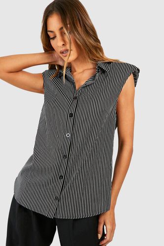 Womens Stripe Shoulder Pad Shirt - - 10 - boohoo - Modalova