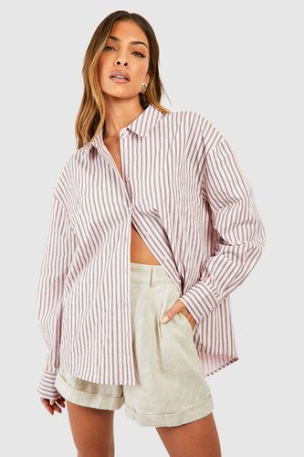 Womens Textured Stripe Oversized Shirt - - 12 - boohoo - Modalova