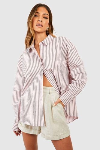 Womens Textured Stripe Oversized Shirt - - 14 - boohoo - Modalova