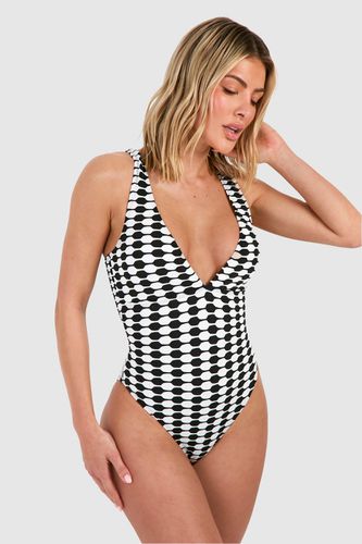Womens Geo Textured Plunge Swimsuit - - 10 - boohoo - Modalova