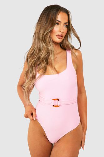 Womens Ribbed Square Neck Tummy Control Swimsuit - - 10 - boohoo - Modalova