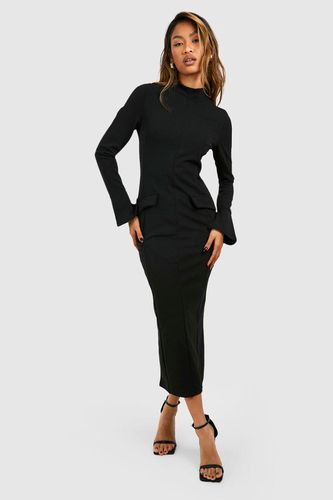 Womens Crepe High Neck Pocket Detail Midaxi Dress - - 10 - boohoo - Modalova