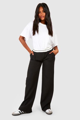 Womens Contrast Waistband Wide Leg Tailored Trousers - - 16 - boohoo - Modalova