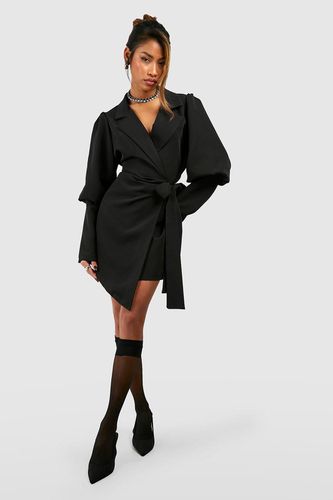 Womens Volume Sleeve Tie Waist Blazer Dress - - 10 - boohoo - Modalova