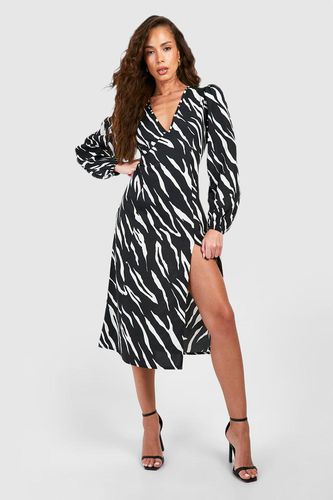 Womens Animal Print Blouson Sleeve Midi Dress - - 12 - boohoo - Modalova