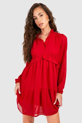 Womens Dobby Chiffon Frill Mini Dress - - 10 - boohoo - Modalova