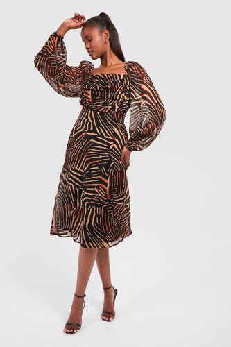 Womens Chiffon Animal Print Rouched Midi Dress - - 18 - boohoo - Modalova