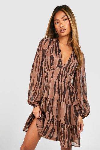 Womens Animal Print Tiered Chiffon Smock Dress - - 14 - boohoo - Modalova