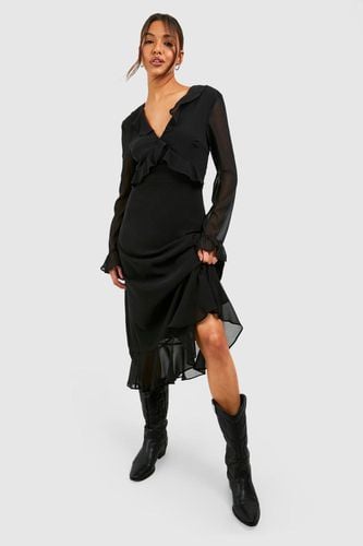 Womens Chiffon Flare Sleeve Midi Dress - - 14 - boohoo - Modalova