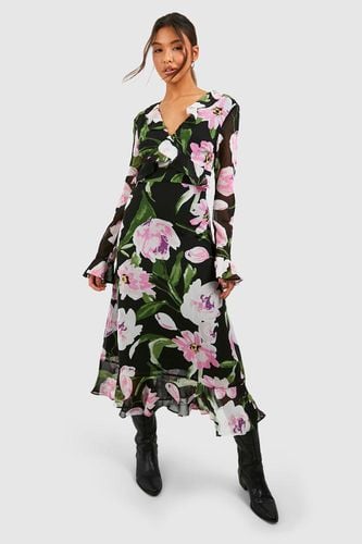 Womens Floral Chiffon Printed Smock Dress - - 12 - boohoo - Modalova