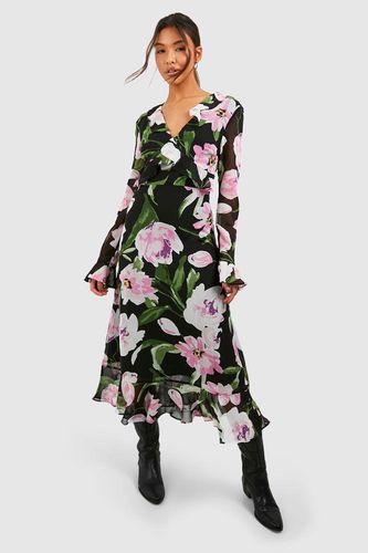 Womens Floral Chiffon Printed Smock Dress - - 16 - boohoo - Modalova