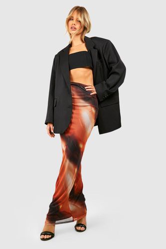 Womens Abstract Printed Mesh Slip Maxi Skirt - - 12 - boohoo - Modalova