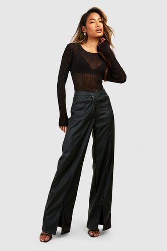 Womens Leather Look Split Hem Straight Leg Trouser - - 10 - boohoo - Modalova