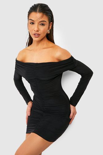 Womens Bardot Ruched Slinky Mini Dress - - 16 - boohoo - Modalova