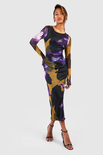 Womens Floral Printed Mesh Long Sleeve Midaxi Dress - - 10 - boohoo - Modalova