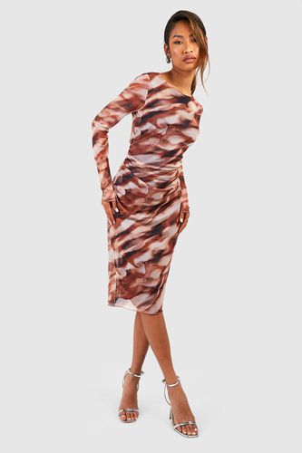 Womens Abstract Printed Mesh Long Sleeve Midaxi Dress - - 10 - boohoo - Modalova