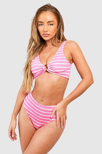 Womens Stripe Crinkle O-ring Bikini Set - - 10 - boohoo - Modalova