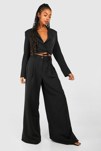 Womens Marl Side Split Wide Leg Trousers - - 16 - boohoo - Modalova