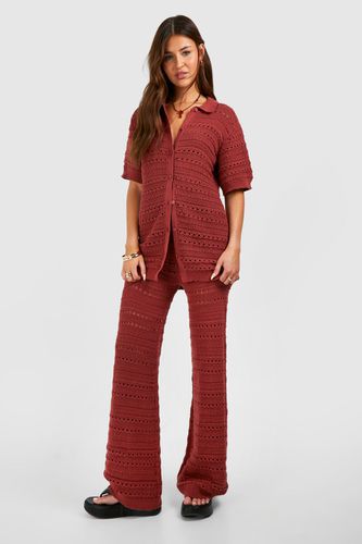 Womens Crochet Knitted Shirt And Wide Leg Trouser Co-ord - - 10 - boohoo - Modalova