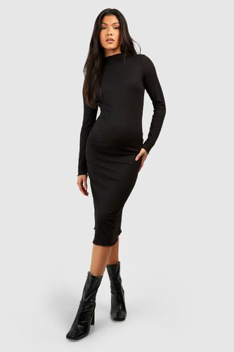Womens Maternity Soft Rib Lettuce Hem Midi Dress - - 16 - boohoo - Modalova