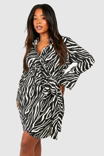 Womens Plus Zebra Print Wrap Shirt Dress - - 16 - boohoo - Modalova