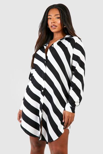 Womens Plus Stripe Print Shirt Dress - - 18 - boohoo - Modalova