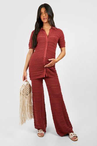 Womens Maternity Crochet Knitted Shirt And Wide Leg Trouser Co-ord - - 12 - boohoo - Modalova