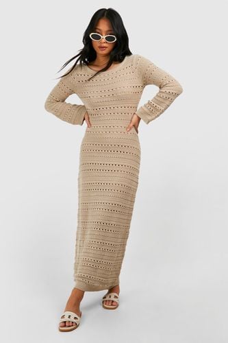 Womens Petite Crochet Flare Sleeve Tie Back Knitted Maxi Dress - - 12 - boohoo - Modalova