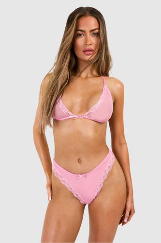 Womens Lace Mesh Bralet - Pink - XL - boohoo - Modalova