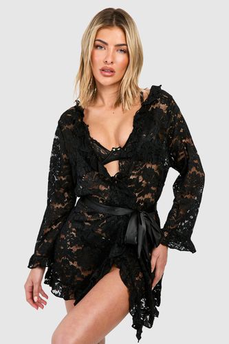 Womens Lace Ruffle dressing gown - - M - boohoo - Modalova