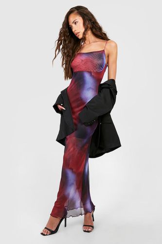 Womens Abstract Print Mesh Maxi Slip Dress - - 12 - boohoo - Modalova