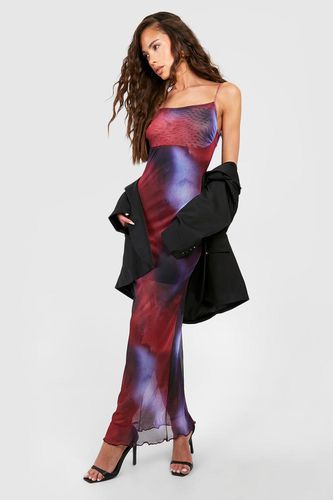 Womens Abstract Print Mesh Maxi Slip Dress - - 14 - boohoo - Modalova