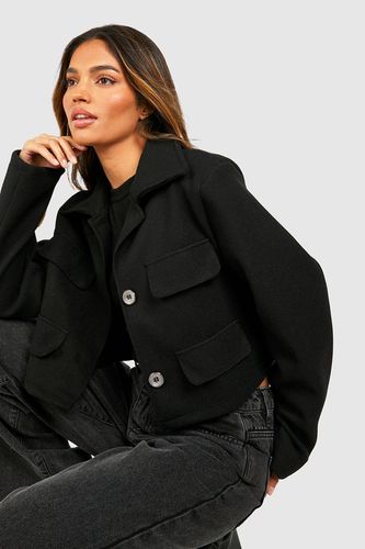 Womens Cropped Wool Look Jacket - - 10 - boohoo - Modalova