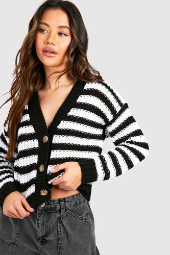 Womens Skinny Stripe Button Through Crop Cardigan - - S - boohoo - Modalova