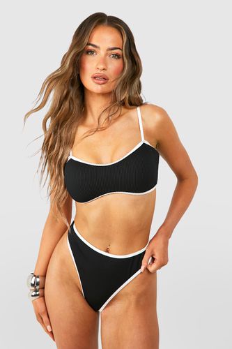 Womens Contrast Binding Ribbed Bikini Brief - - 12 - boohoo - Modalova