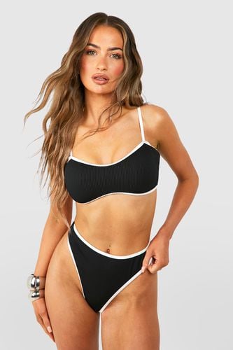 Womens Contrast Binding Ribbed Bikini Brief - - 16 - boohoo - Modalova