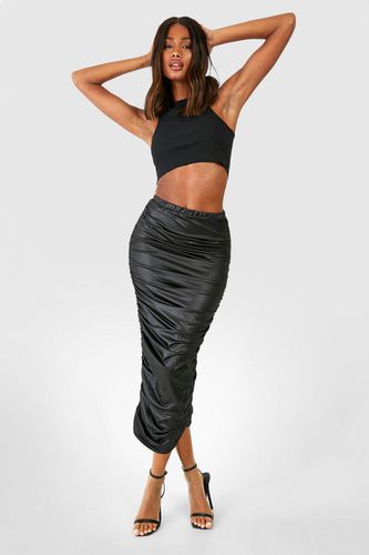 Womens Ruched Faux Leather Midaxi Skirt - - 10 - boohoo - Modalova