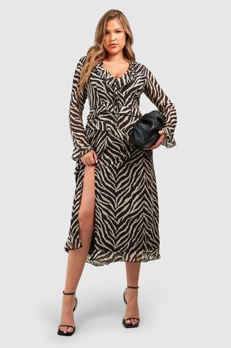 Womens Plus Ruffle Leopard Print Midaxi Dress - - 16 - boohoo - Modalova