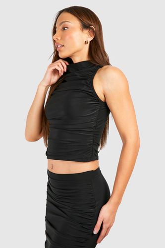 Womens Tall Double Slinky Ruched Front Racer Top - - 10 - boohoo - Modalova