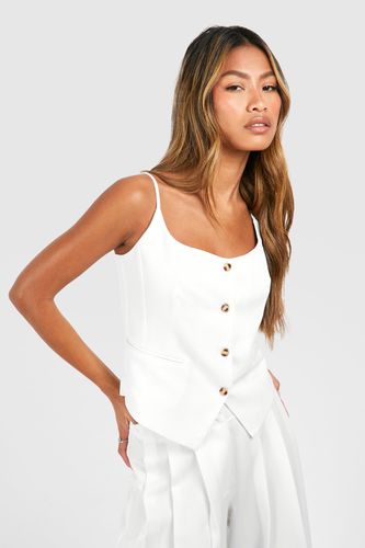 Womens Linen Look Contrast Button Waistcoat - - 10 - boohoo - Modalova