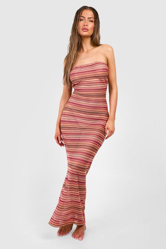 Womens Stripe Crochet Bandeau Beach Maxi Dress - - L - boohoo - Modalova