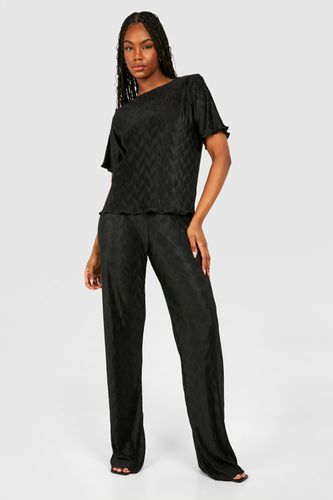 Womens Tall Plisse Wide Leg Trouser - - 14 - boohoo - Modalova